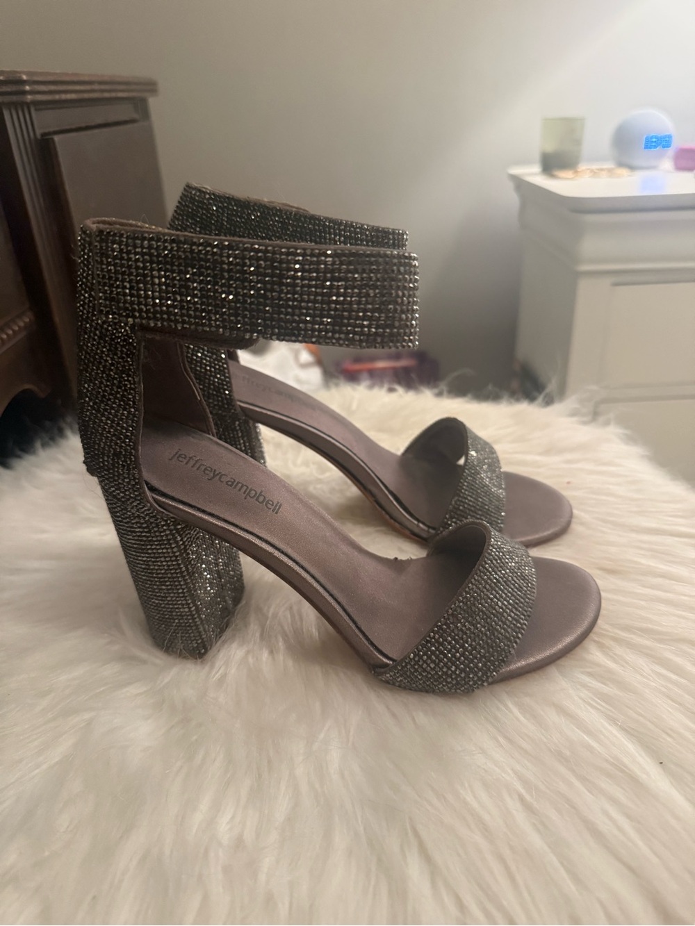 Jeffrey Campbell Gunmetal Crystal Block Heel Sandals - Picture 2 of 4